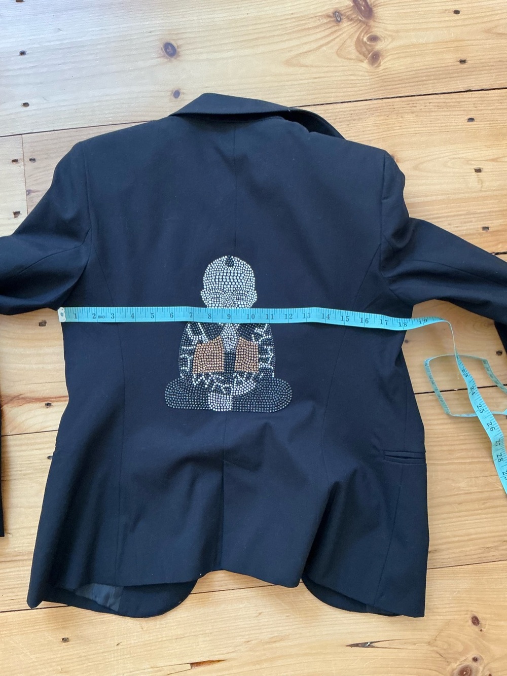 Hipchik Couture Black Blazer with Rhinestone Buddha Graphic - Size 6 - Picture 8 of 9